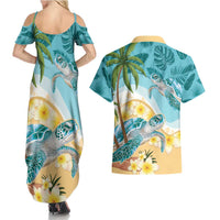 Cayman Islands Couples Matching Summer Maxi Dress and Hawaiian Shirt Sea Turtle Plumeria Tropical Vibes