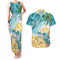 Cayman Islands Couples Matching Tank Maxi Dress and Hawaiian Shirt Sea Turtle Plumeria Tropical Vibes