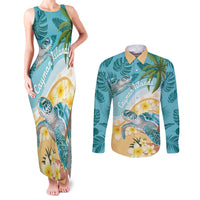 Cayman Islands Couples Matching Tank Maxi Dress and Long Sleeve Button Shirt Sea Turtle Plumeria Tropical Vibes