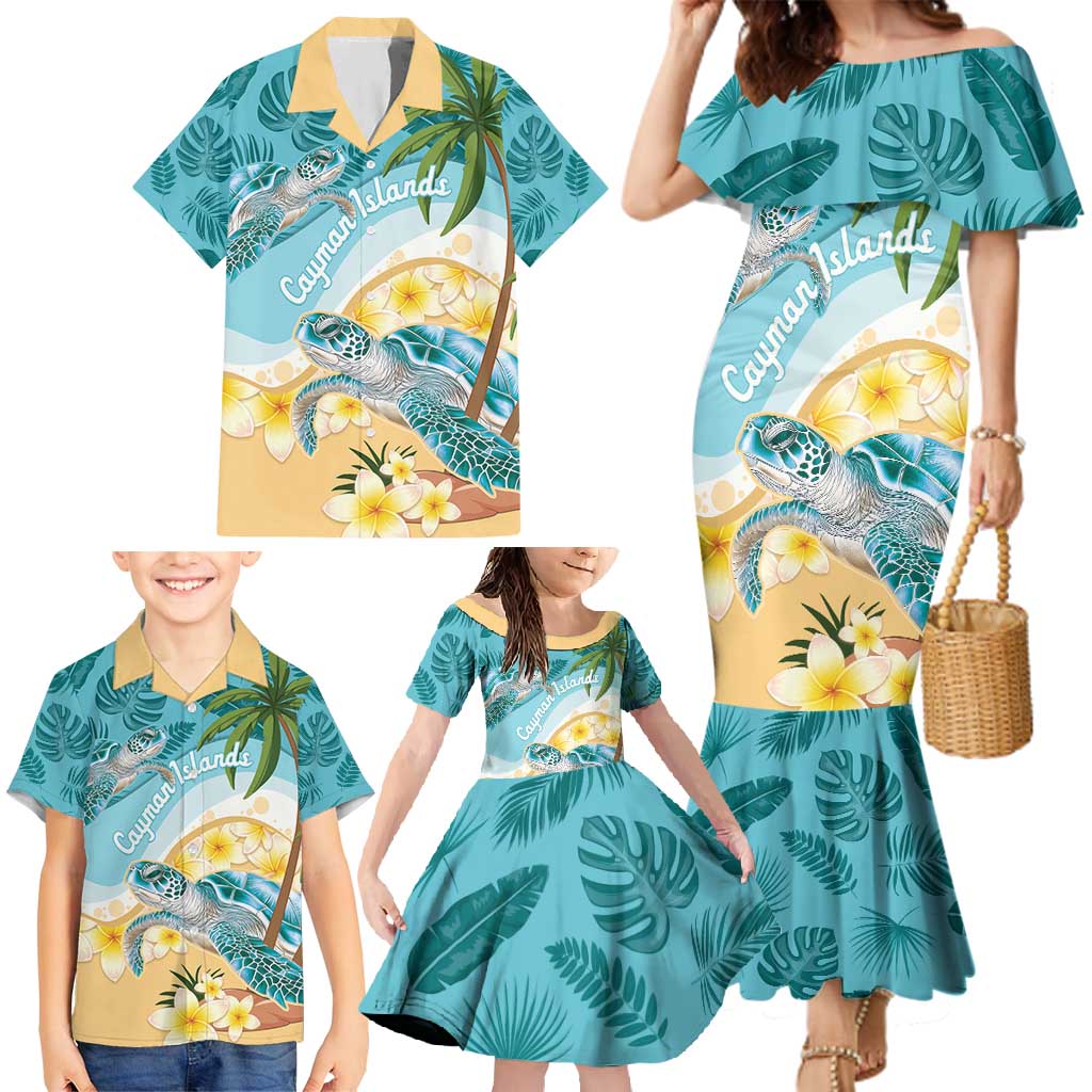 Cayman Islands Family Matching Mermaid Dress and Hawaiian Shirt Sea Turtle Plumeria Tropical Vibes