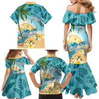 Cayman Islands Family Matching Mermaid Dress and Hawaiian Shirt Sea Turtle Plumeria Tropical Vibes