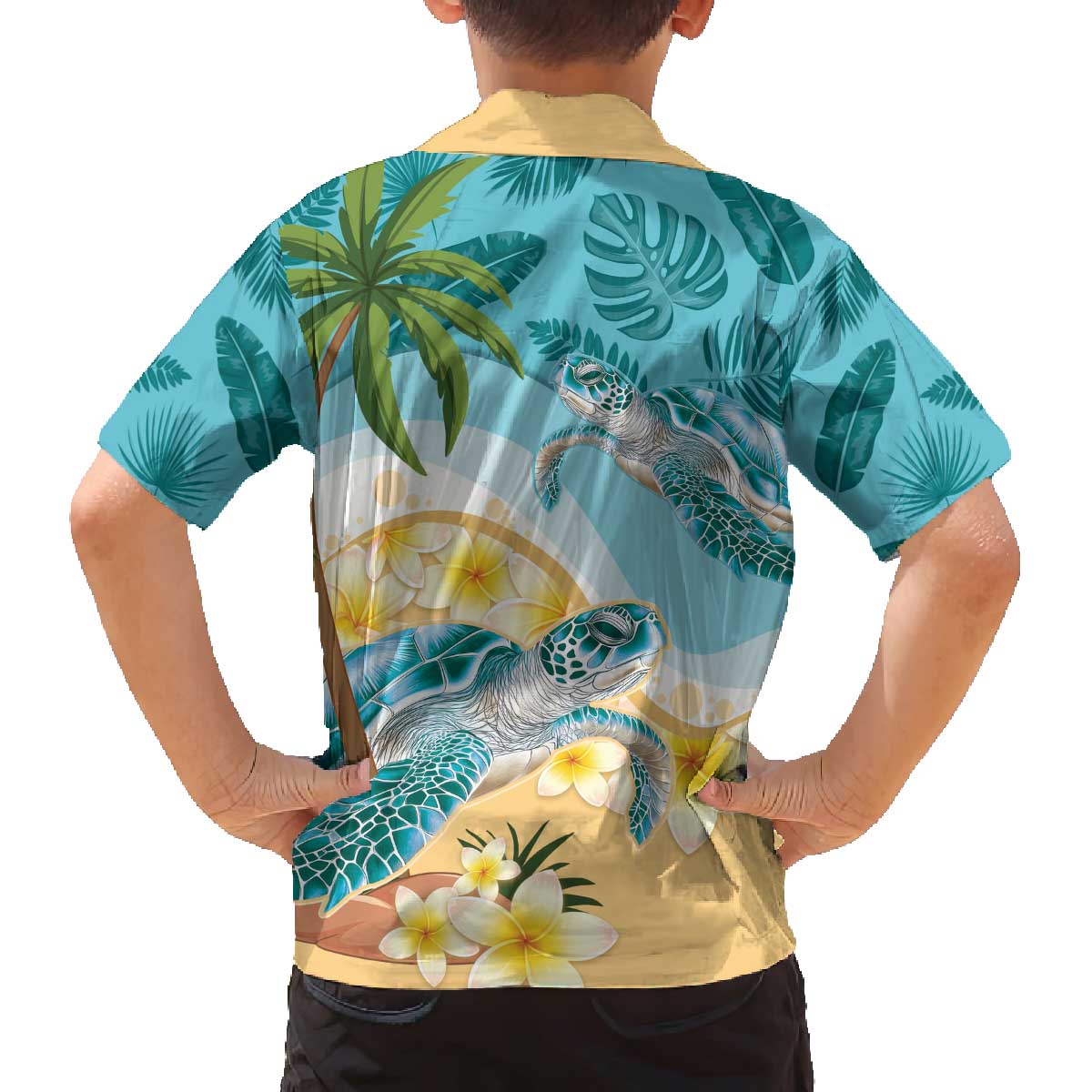 Cayman Islands Family Matching Off The Shoulder Long Sleeve Dress and Hawaiian Shirt Sea Turtle Plumeria Tropical Vibes