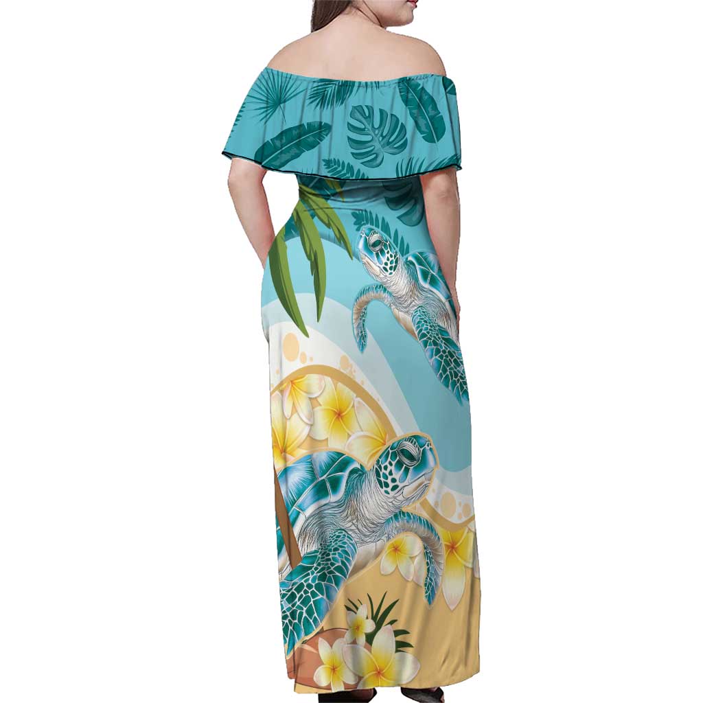 Cayman Islands Family Matching Off Shoulder Maxi Dress and Hawaiian Shirt Sea Turtle Plumeria Tropical Vibes