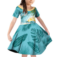 Cayman Islands Family Matching Off Shoulder Short Dress and Hawaiian Shirt Sea Turtle Plumeria Tropical Vibes