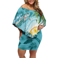 Cayman Islands Family Matching Off Shoulder Short Dress and Hawaiian Shirt Sea Turtle Plumeria Tropical Vibes