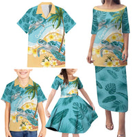 Cayman Islands Family Matching Puletasi and Hawaiian Shirt Sea Turtle Plumeria Tropical Vibes