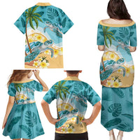 Cayman Islands Family Matching Puletasi and Hawaiian Shirt Sea Turtle Plumeria Tropical Vibes