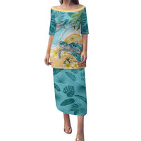 Cayman Islands Family Matching Puletasi and Hawaiian Shirt Sea Turtle Plumeria Tropical Vibes