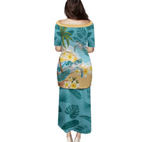 Cayman Islands Family Matching Puletasi and Hawaiian Shirt Sea Turtle Plumeria Tropical Vibes