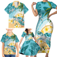Cayman Islands Family Matching Short Sleeve Bodycon Dress and Hawaiian Shirt Sea Turtle Plumeria Tropical Vibes