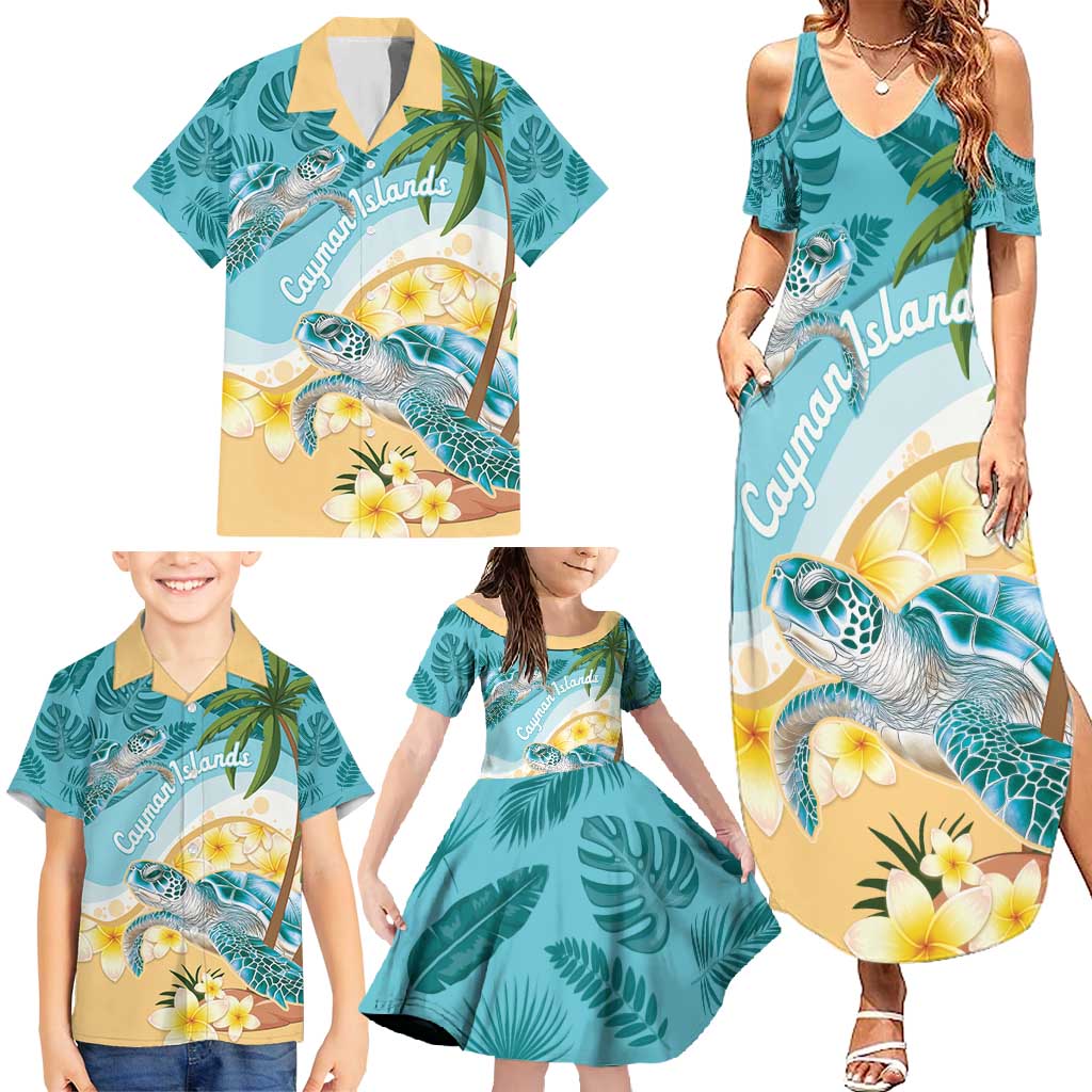 Cayman Islands Family Matching Summer Maxi Dress and Hawaiian Shirt Sea Turtle Plumeria Tropical Vibes