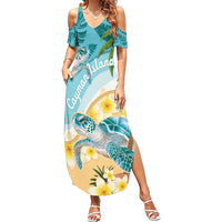Cayman Islands Family Matching Summer Maxi Dress and Hawaiian Shirt Sea Turtle Plumeria Tropical Vibes