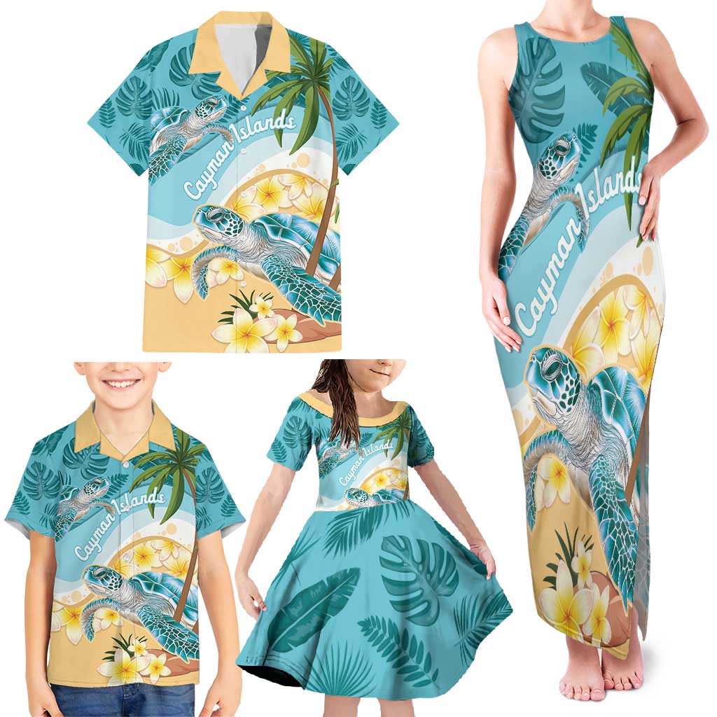 Cayman Islands Family Matching Tank Maxi Dress and Hawaiian Shirt Sea Turtle Plumeria Tropical Vibes