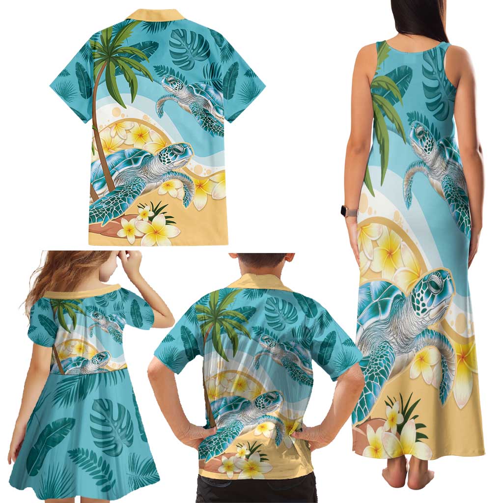 Cayman Islands Family Matching Tank Maxi Dress and Hawaiian Shirt Sea Turtle Plumeria Tropical Vibes