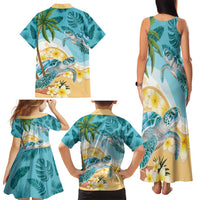 Cayman Islands Family Matching Tank Maxi Dress and Hawaiian Shirt Sea Turtle Plumeria Tropical Vibes