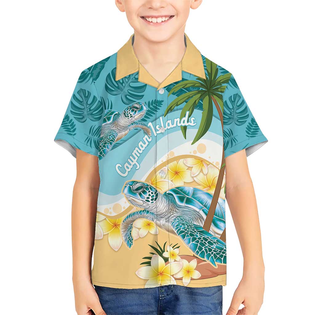Cayman Islands Kid Hawaiian Shirt Sea Turtle Plumeria Tropical Vibes