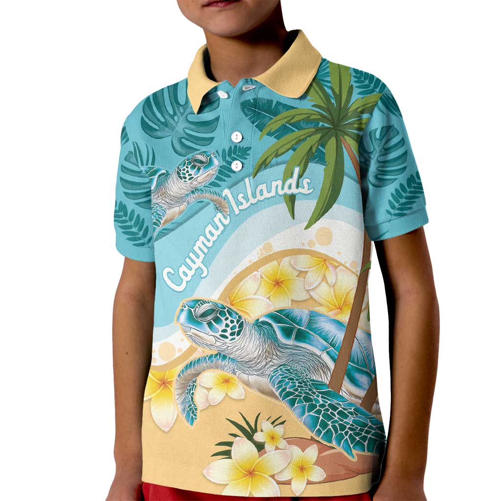 Cayman Islands Kid Polo Shirt Sea Turtle Plumeria Tropical Vibes