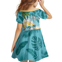 Cayman Islands Kid Short Sleeve Dress Sea Turtle Plumeria Tropical Vibes