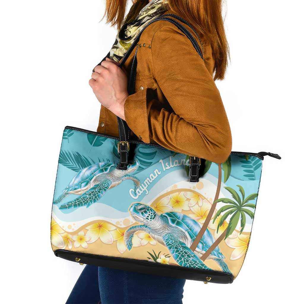 Cayman Islands Leather Tote Bag Sea Turtle Plumeria Tropical Vibes