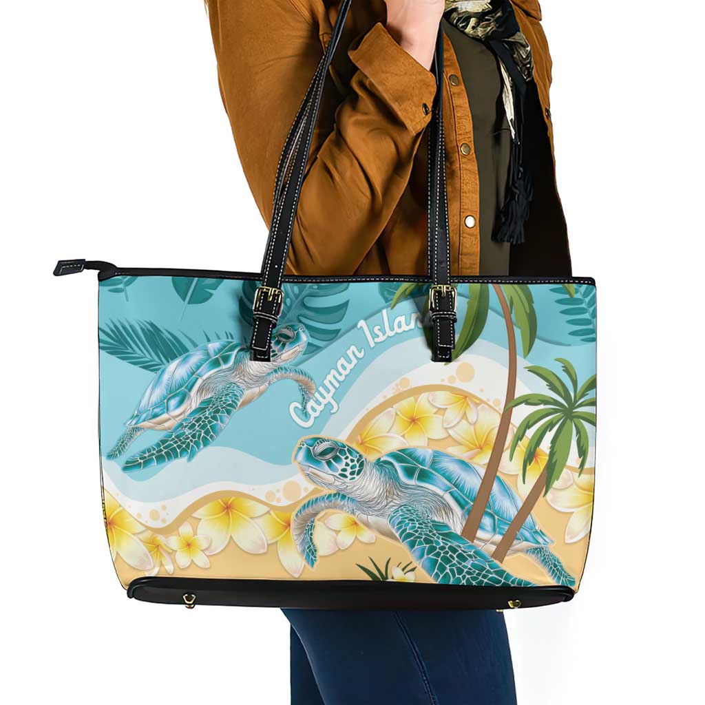 Cayman Islands Leather Tote Bag Sea Turtle Plumeria Tropical Vibes