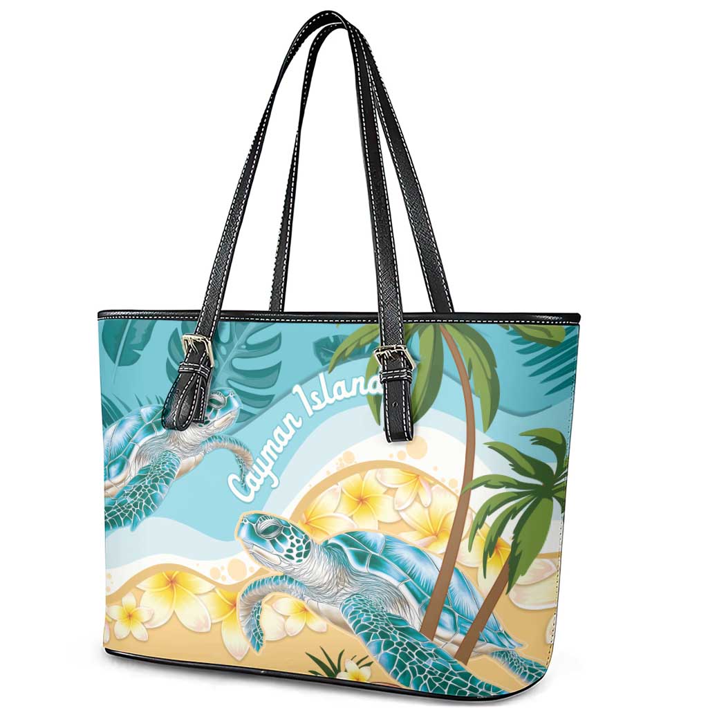 Cayman Islands Leather Tote Bag Sea Turtle Plumeria Tropical Vibes