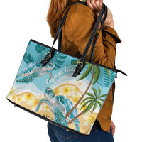 Cayman Islands Leather Tote Bag Sea Turtle Plumeria Tropical Vibes