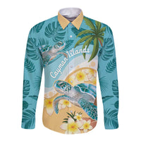 Cayman Islands Long Sleeve Button Shirt Sea Turtle Plumeria Tropical Vibes