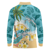 Cayman Islands Long Sleeve Polo Shirt Sea Turtle Plumeria Tropical Vibes
