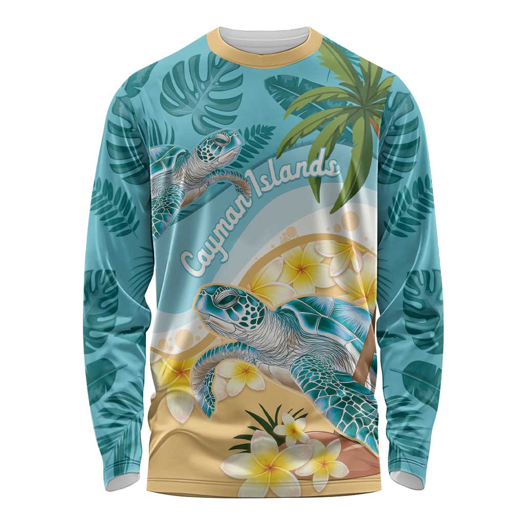 Cayman Islands Long Sleeve Shirt Sea Turtle Plumeria Tropical Vibes