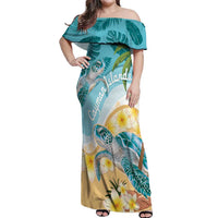 Cayman Islands Off Shoulder Maxi Dress Sea Turtle Plumeria Tropical Vibes