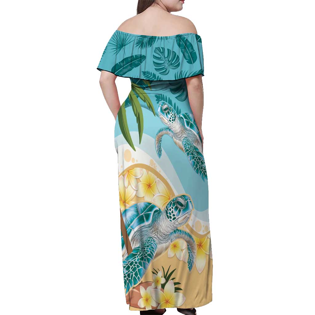 Cayman Islands Off Shoulder Maxi Dress Sea Turtle Plumeria Tropical Vibes