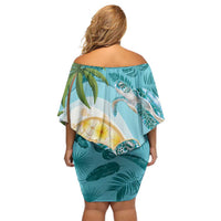 Cayman Islands Off Shoulder Short Dress Sea Turtle Plumeria Tropical Vibes
