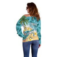 Cayman Islands Off Shoulder Sweater Sea Turtle Plumeria Tropical Vibes