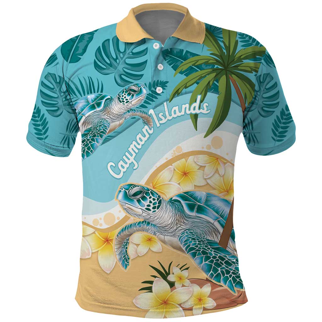 Cayman Islands Polo Shirt Sea Turtle Plumeria Tropical Vibes