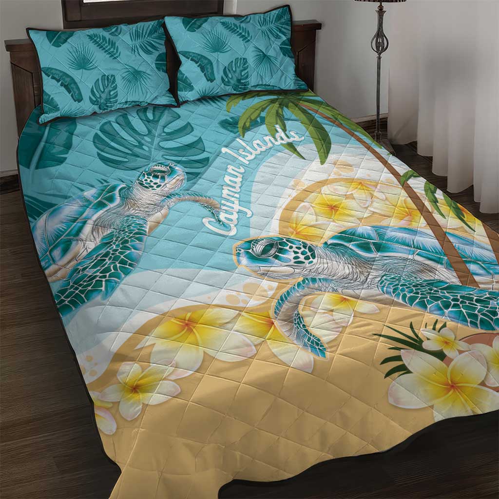 Cayman Islands Quilt Bed Set Sea Turtle Plumeria Tropical Vibes