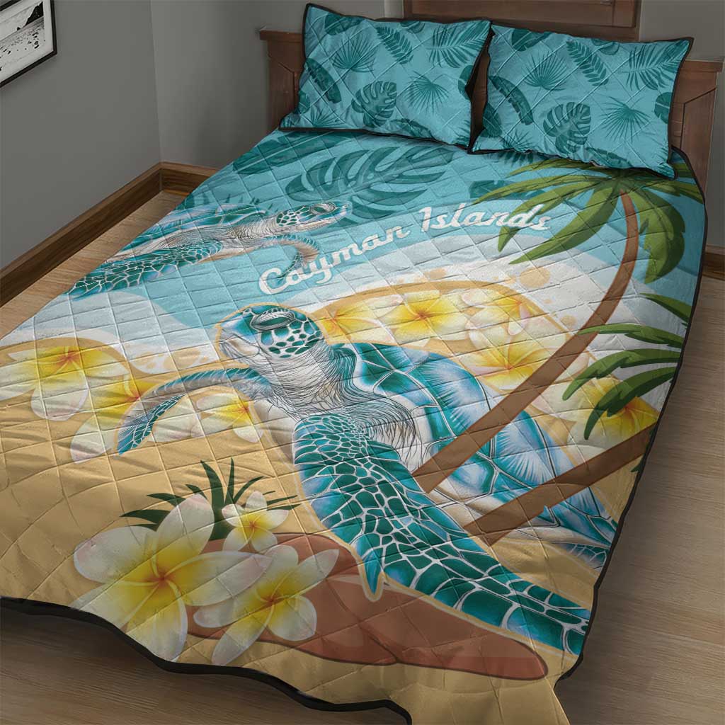 Cayman Islands Quilt Bed Set Sea Turtle Plumeria Tropical Vibes