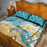 Cayman Islands Quilt Bed Set Sea Turtle Plumeria Tropical Vibes