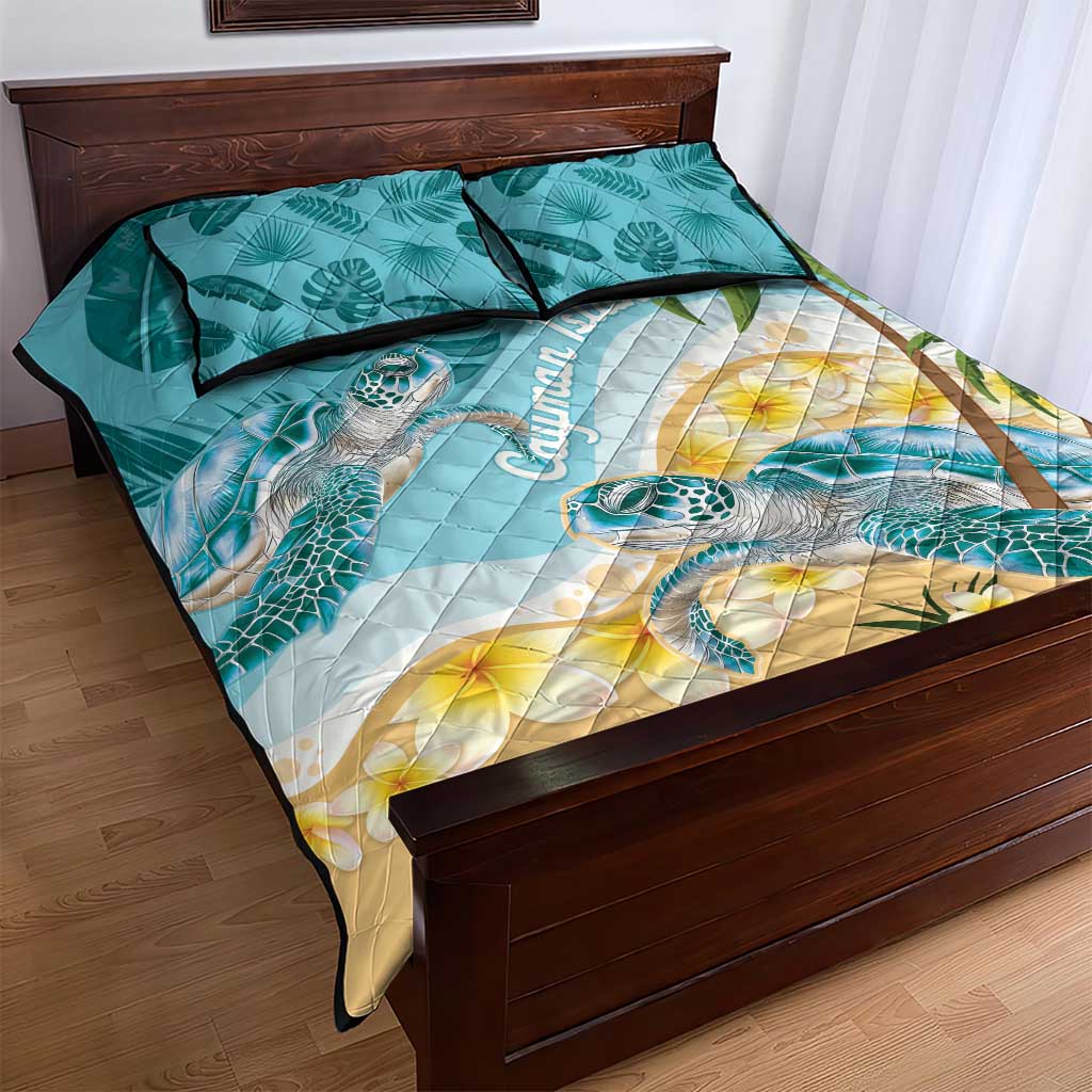 Cayman Islands Quilt Bed Set Sea Turtle Plumeria Tropical Vibes