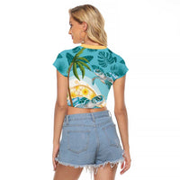 Cayman Islands Raglan Cropped T Shirt Sea Turtle Plumeria Tropical Vibes