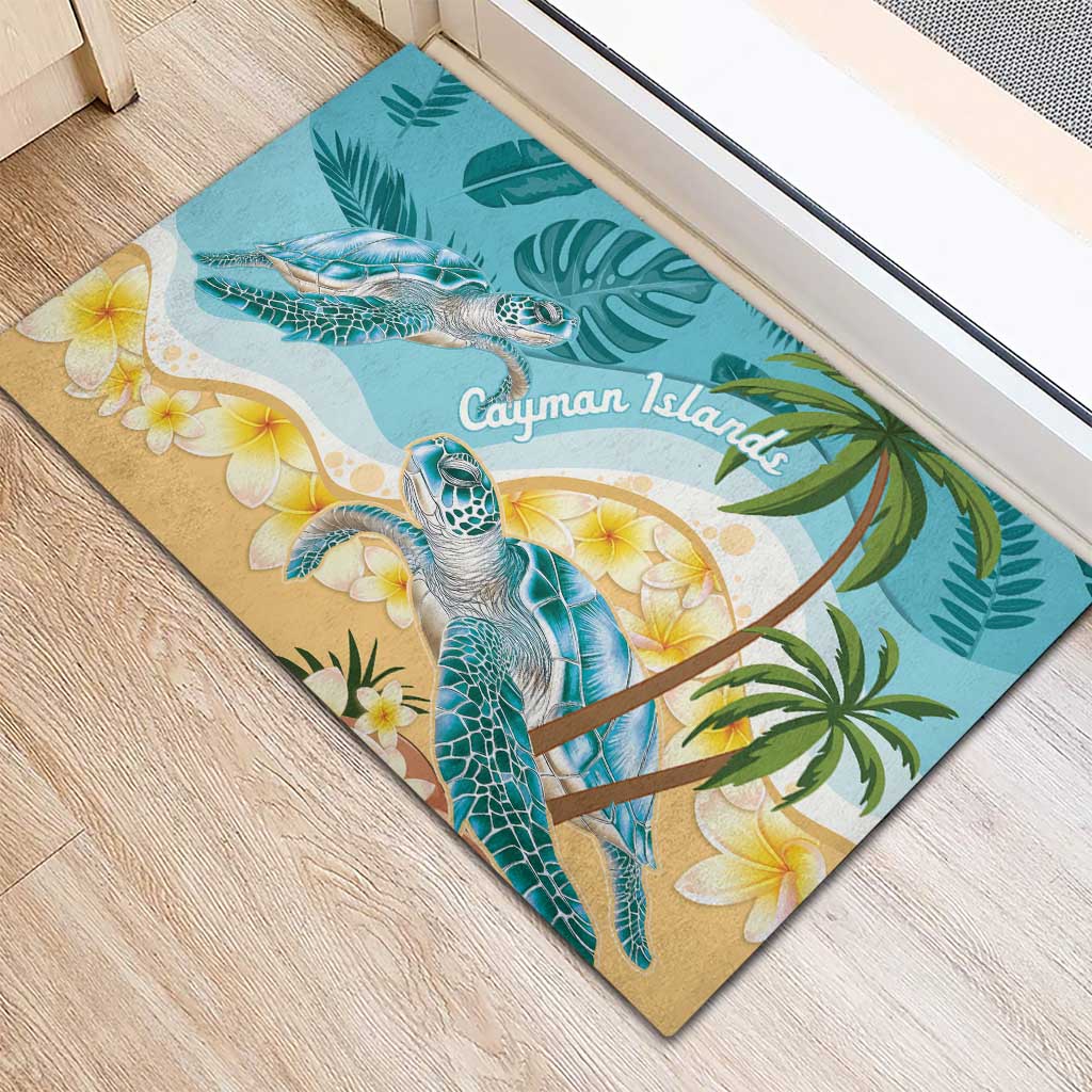 Cayman Islands Rubber Doormat Sea Turtle Plumeria Tropical Vibes