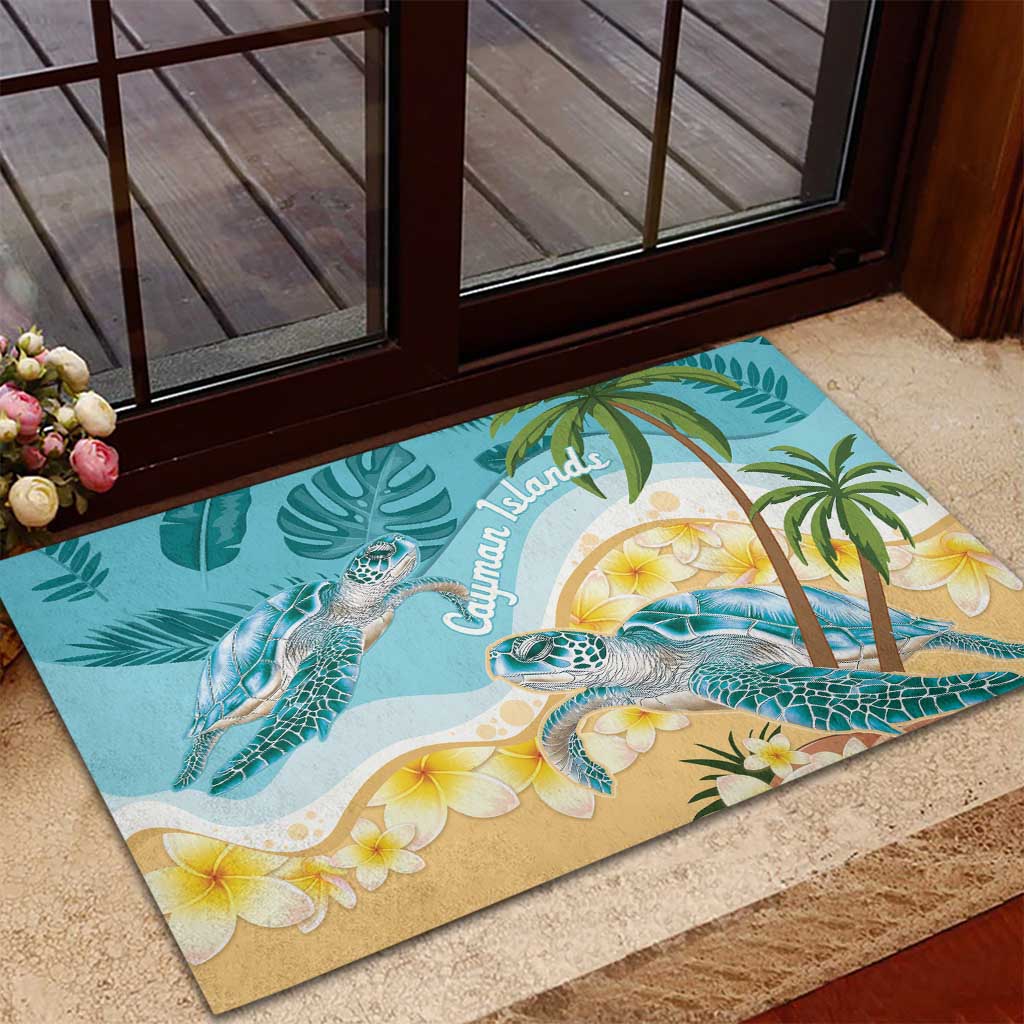 Cayman Islands Rubber Doormat Sea Turtle Plumeria Tropical Vibes