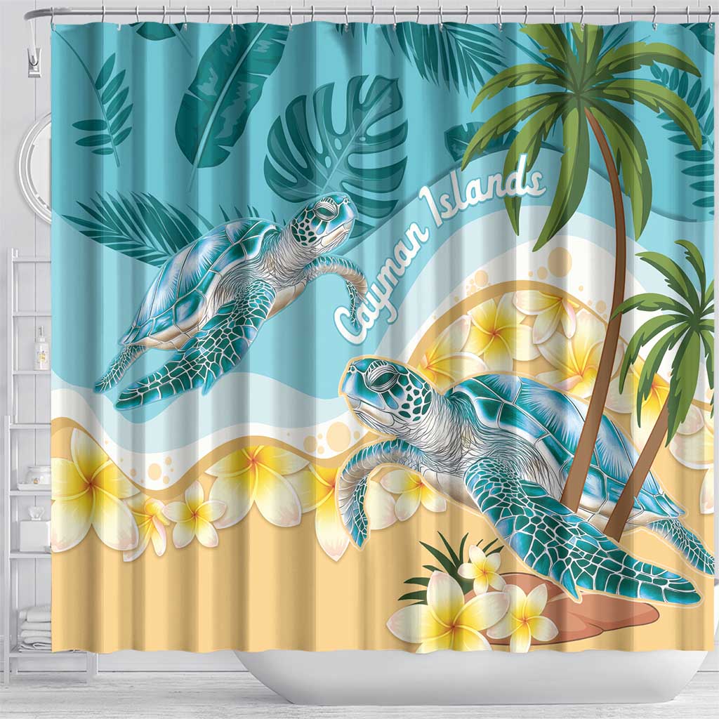 Cayman Islands Shower Curtain Sea Turtle Plumeria Tropical Vibes