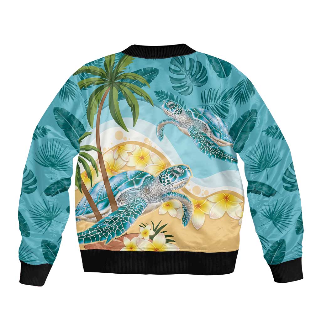 Cayman Islands Sleeve Zip Bomber Jacket Sea Turtle Plumeria Tropical Vibes