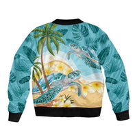 Cayman Islands Sleeve Zip Bomber Jacket Sea Turtle Plumeria Tropical Vibes