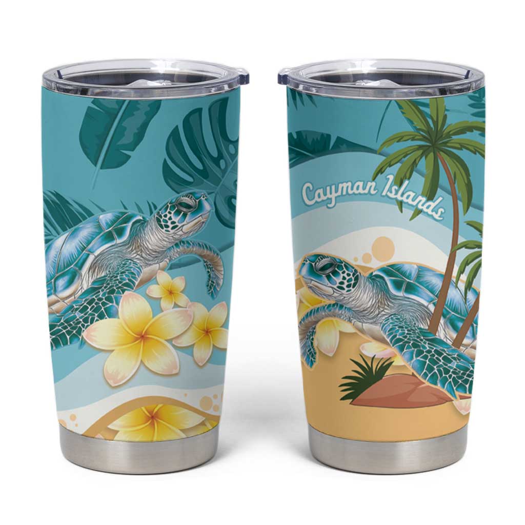 Cayman Islands Tumbler Cup Sea Turtle Plumeria Tropical Vibes