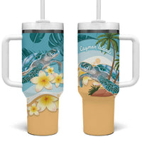 Cayman Islands Tumbler With Handle Sea Turtle Plumeria Tropical Vibes