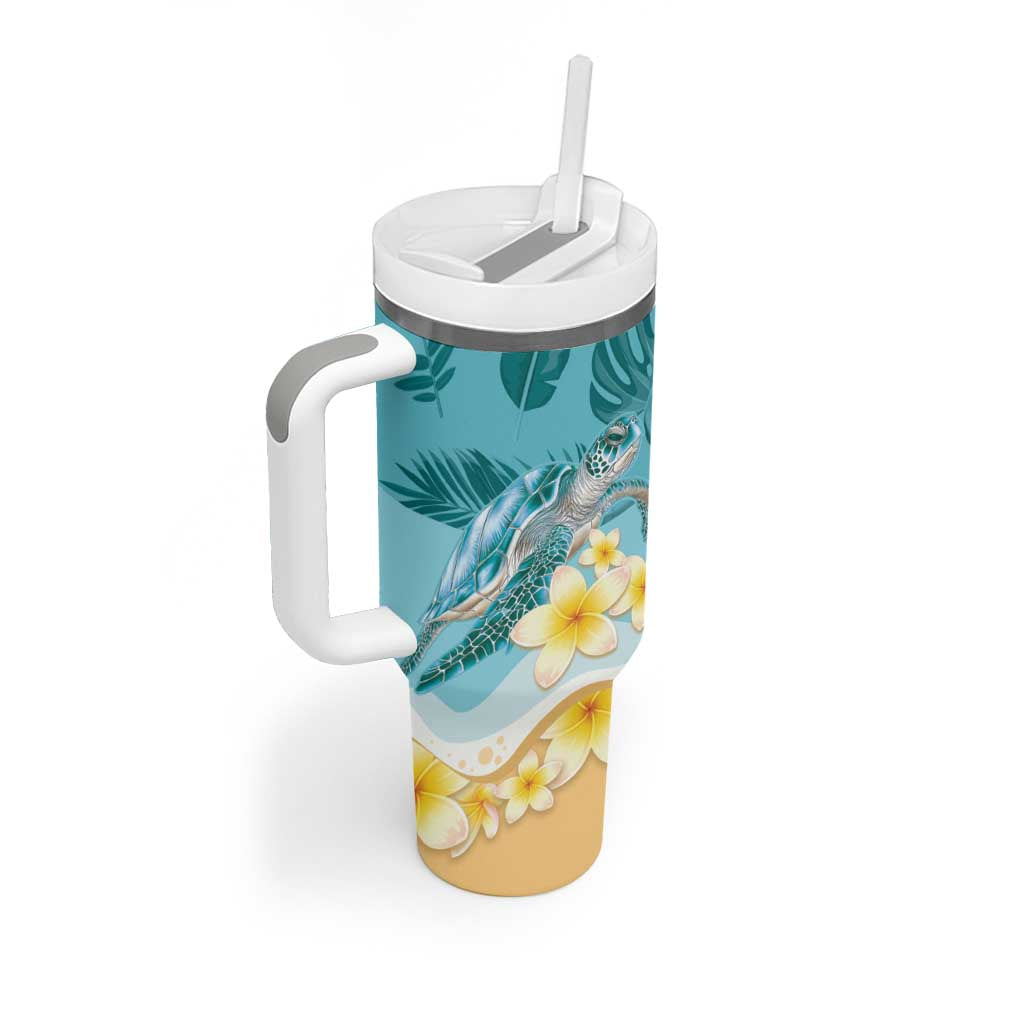 Cayman Islands Tumbler With Handle Sea Turtle Plumeria Tropical Vibes