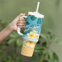 Cayman Islands Tumbler With Handle Sea Turtle Plumeria Tropical Vibes