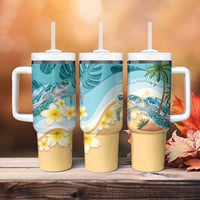 Cayman Islands Tumbler With Handle Sea Turtle Plumeria Tropical Vibes