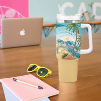 Cayman Islands Tumbler With Handle Sea Turtle Plumeria Tropical Vibes